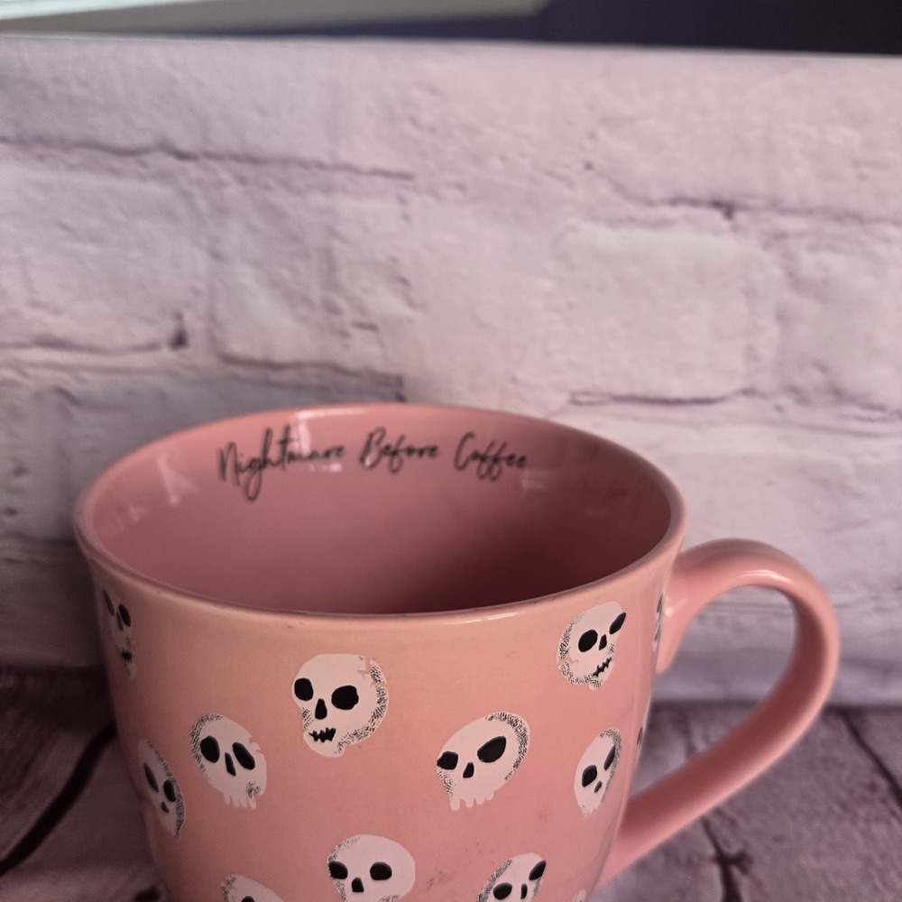 Fig & Fern "Nightmare Before Coffee" Mug Pink Skull Halloween Collection
